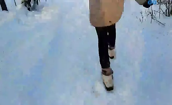 Totally Wild Girl Swallows Cock in Winter Blizzard